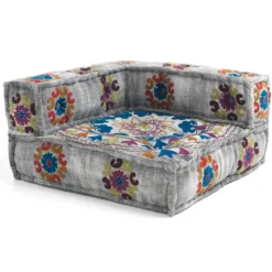 Yara light grey elemento angolare in cotone light grey con decorazioni cucite a mano 80x80x40 cm