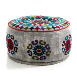 Yara light grey pouf rotondo rivestimento cotone 100% grigio d50xh30 cm