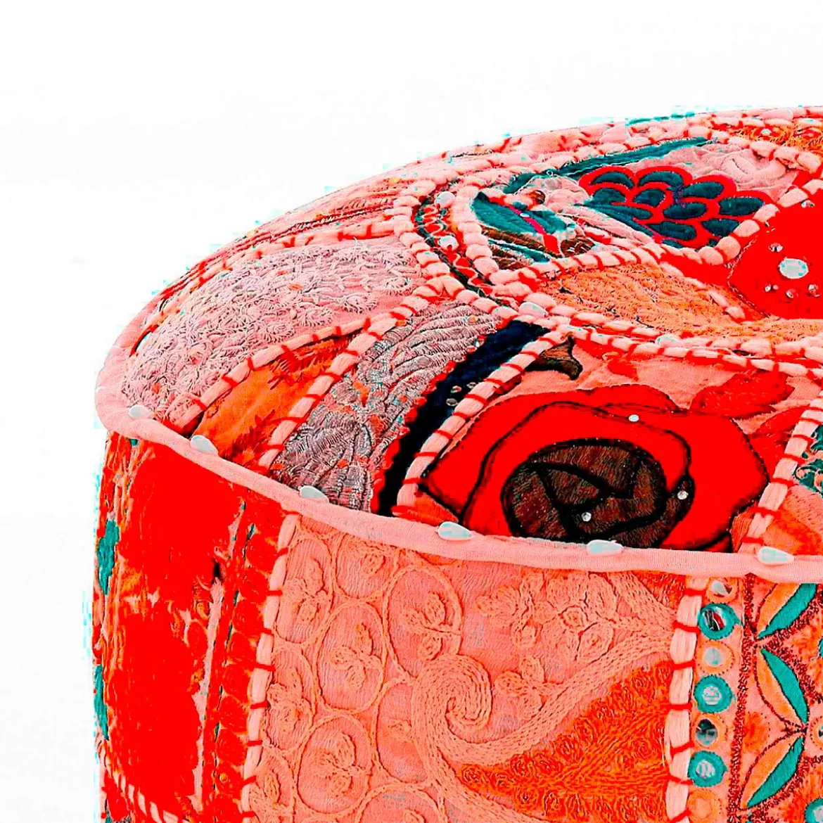 Yara patch small pouf rotondo cotone 100% decorazione tecnica patchwork made in india d40 h20 cm