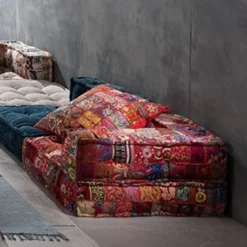 Yara red pach elemento angolare rivestimento cotone 100% patchwork rosso 80x80xh40 cm