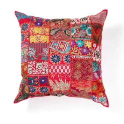 Yara red patch cuscino cotone 100% patchwork rosso 52x52 cm
