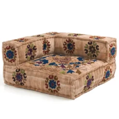 Yara sand elemento angolare in cotone sand decorato con cuciture artigianali 80x80x40 cm