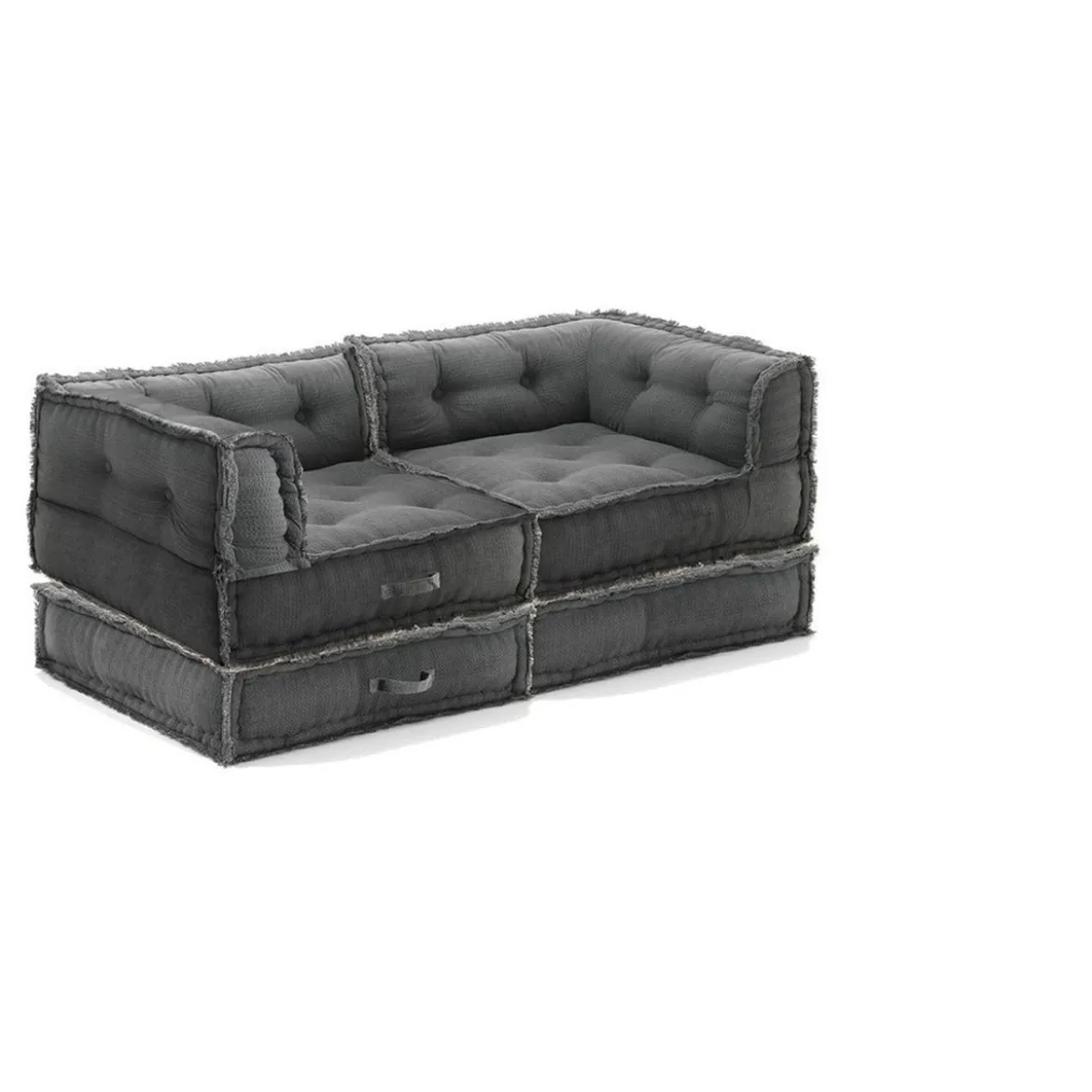 Yara waffle blue divano 2 posti rivestimento cotone nido d'ape blu dimensioni l160 p80 h60 cm