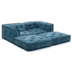 Yara waffle blue divano 2 posti rivestimento cotone nido d'ape blu dimensioni l160 p80 h60 cm