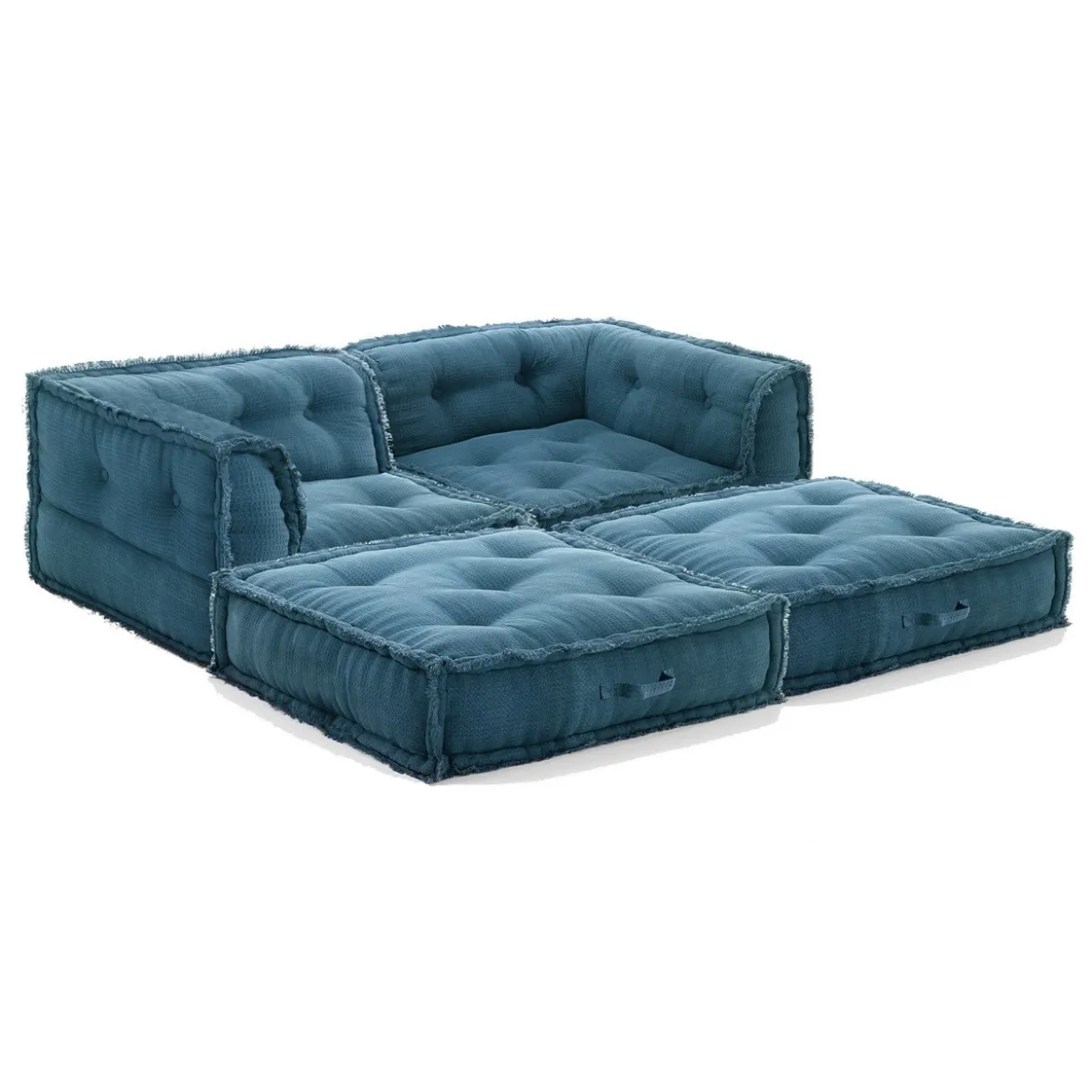 Yara waffle blue divano 2 posti rivestimento cotone nido d'ape blu dimensioni l160 p80 h60 cm