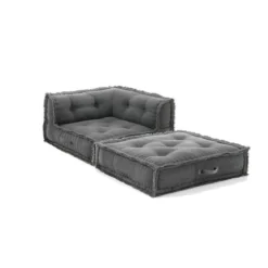 Yara waffle blue poltrona chaise longue rivestimento cotone nido d'ape blu dimensioni l80 p80 h60 cm