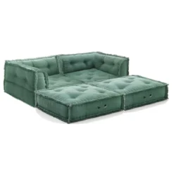 Yara waffle green divano 2 posti rivestimento cotone nido d'ape verde dimensioni l160 p80 h60 cm