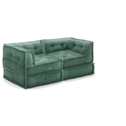 Yara waffle green divano 2 posti rivestimento cotone nido d'ape verde dimensioni l160 p80 h60 cm