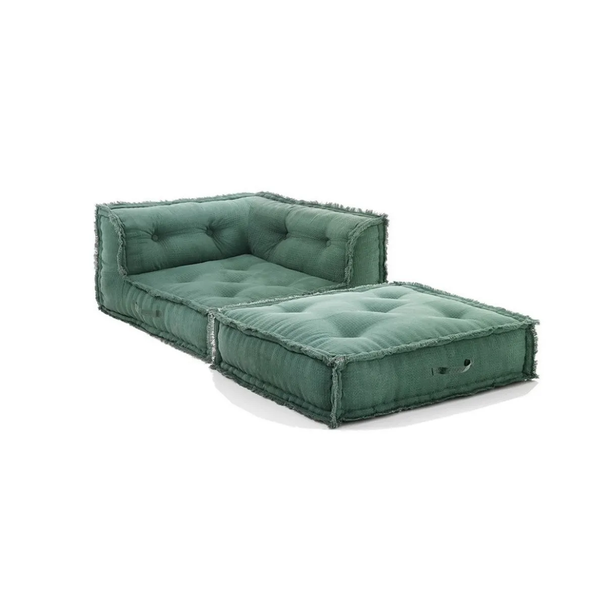 Yara waffle green poltrona chaise longue rivestimento cotone nido d'ape verde dimensioni l80 p80 h60 cm