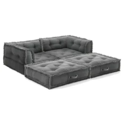Yara waffle grey divano 2 posti rivestimento cotone nido d'ape grigio dimensioni l160 p80 h60 cm
