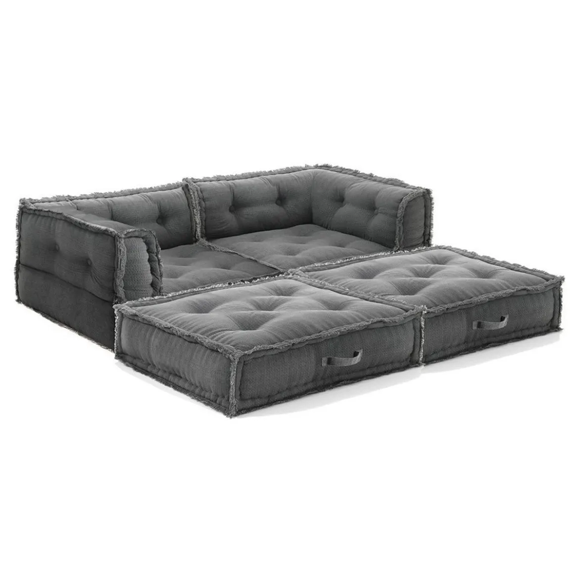 Yara waffle grey divano 2 posti rivestimento cotone nido d'ape grigio dimensioni l160 p80 h60 cm