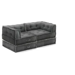 Yara waffle grey divano 2 posti rivestimento cotone nido d'ape grigio dimensioni l160 p80 h60 cm