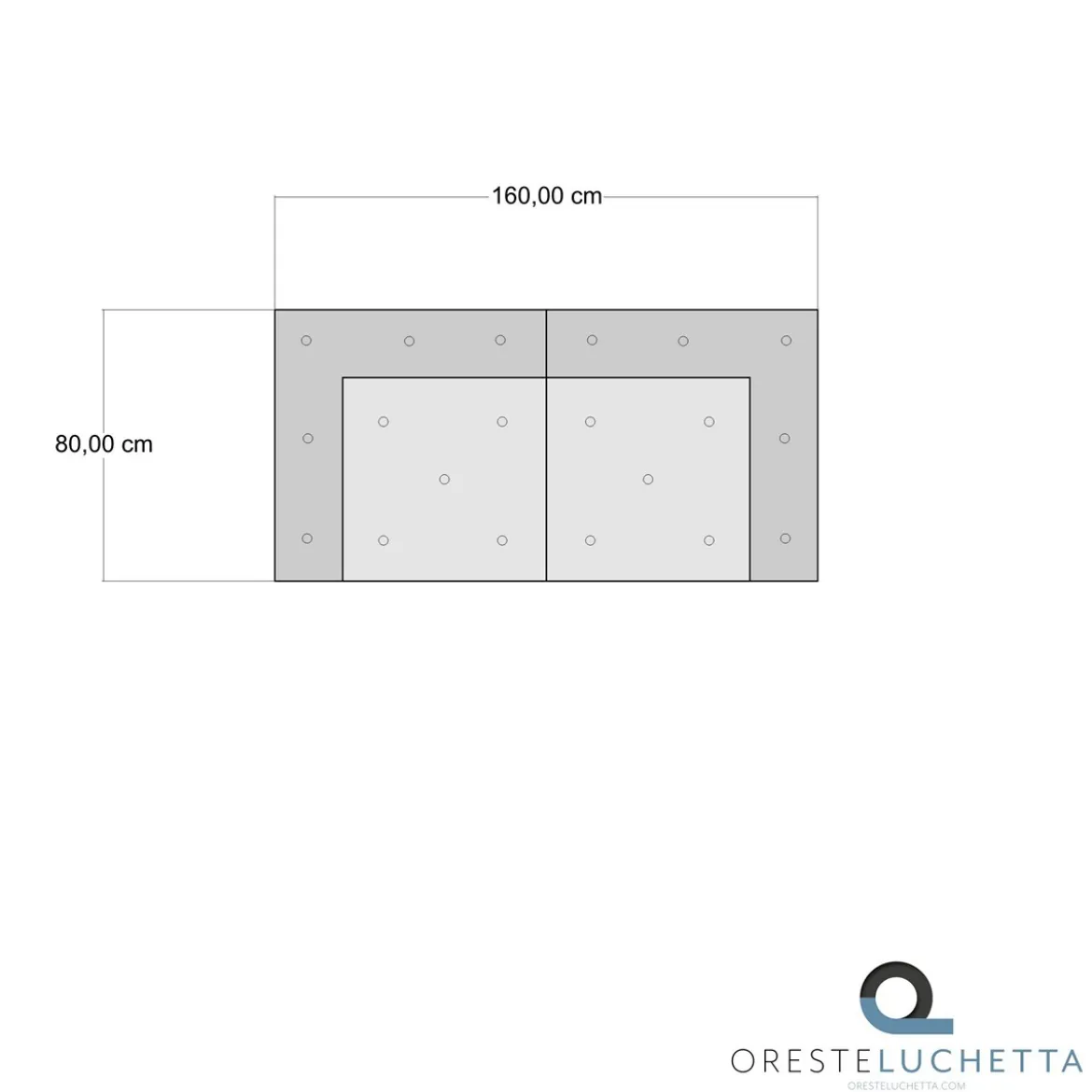 Yara waffle grey divano 2 posti rivestimento cotone nido d'ape grigio dimensioni l160 p80 h60 cm