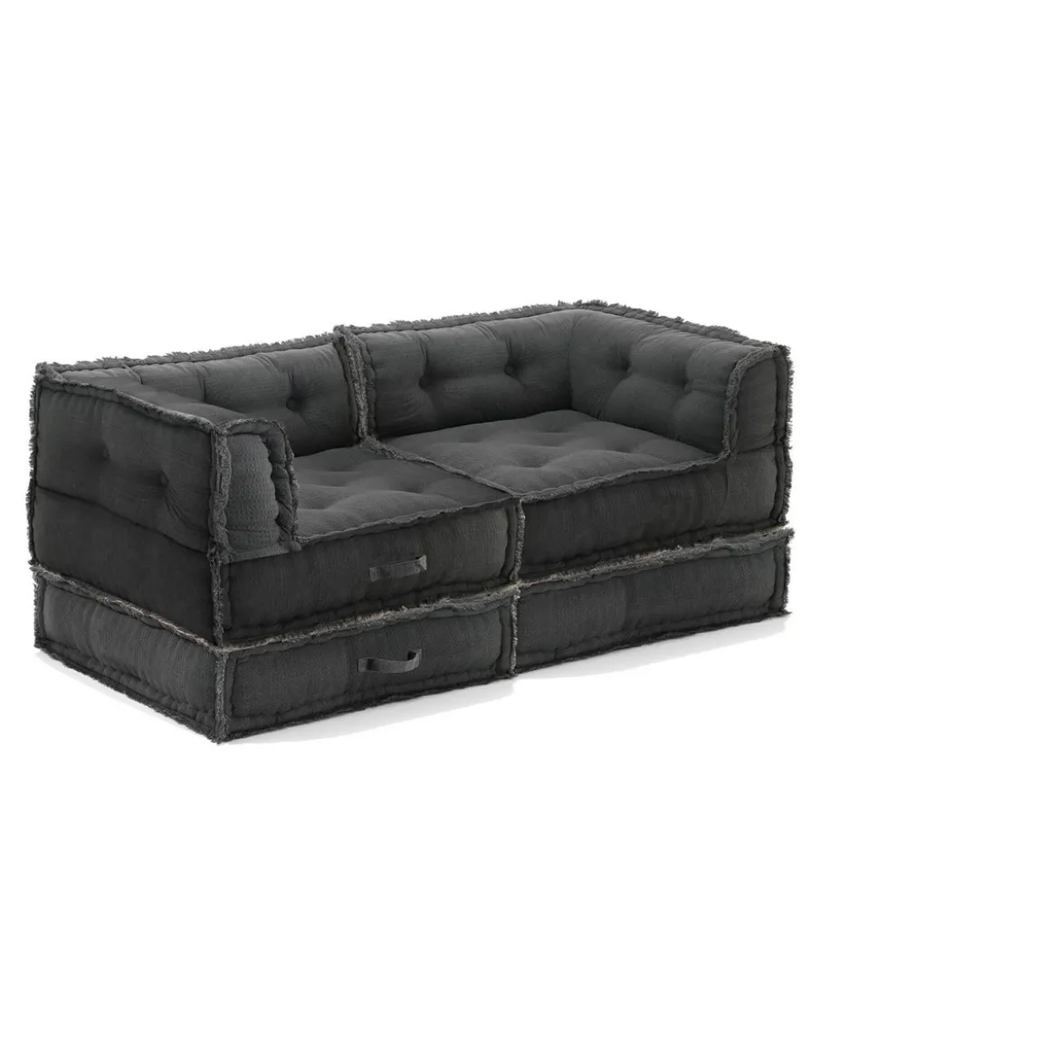 Yara waffle grey divano 2 posti rivestimento cotone nido d'ape grigio dimensioni l160 p80 h60 cm