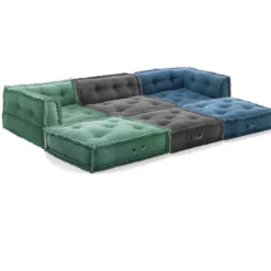 Yara waffle multicolor divano 3 posti rivestimento cotone nido d'ape multicolore dimensioni l240 p80 h60 cm