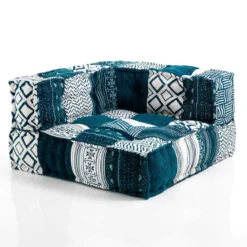 Yara white/blue elemento angolare rivestimento cotone 100% patchwork bianco e blu 80x80xh40 cm