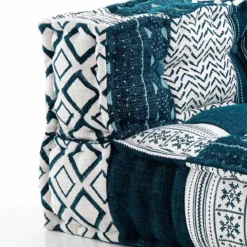 Yara white/blue elemento angolare rivestimento cotone 100% patchwork bianco e blu 80x80xh40 cm