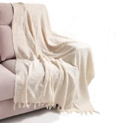 Yara white coperta colore bianco cotone 100% made in india 180 x 125 cm