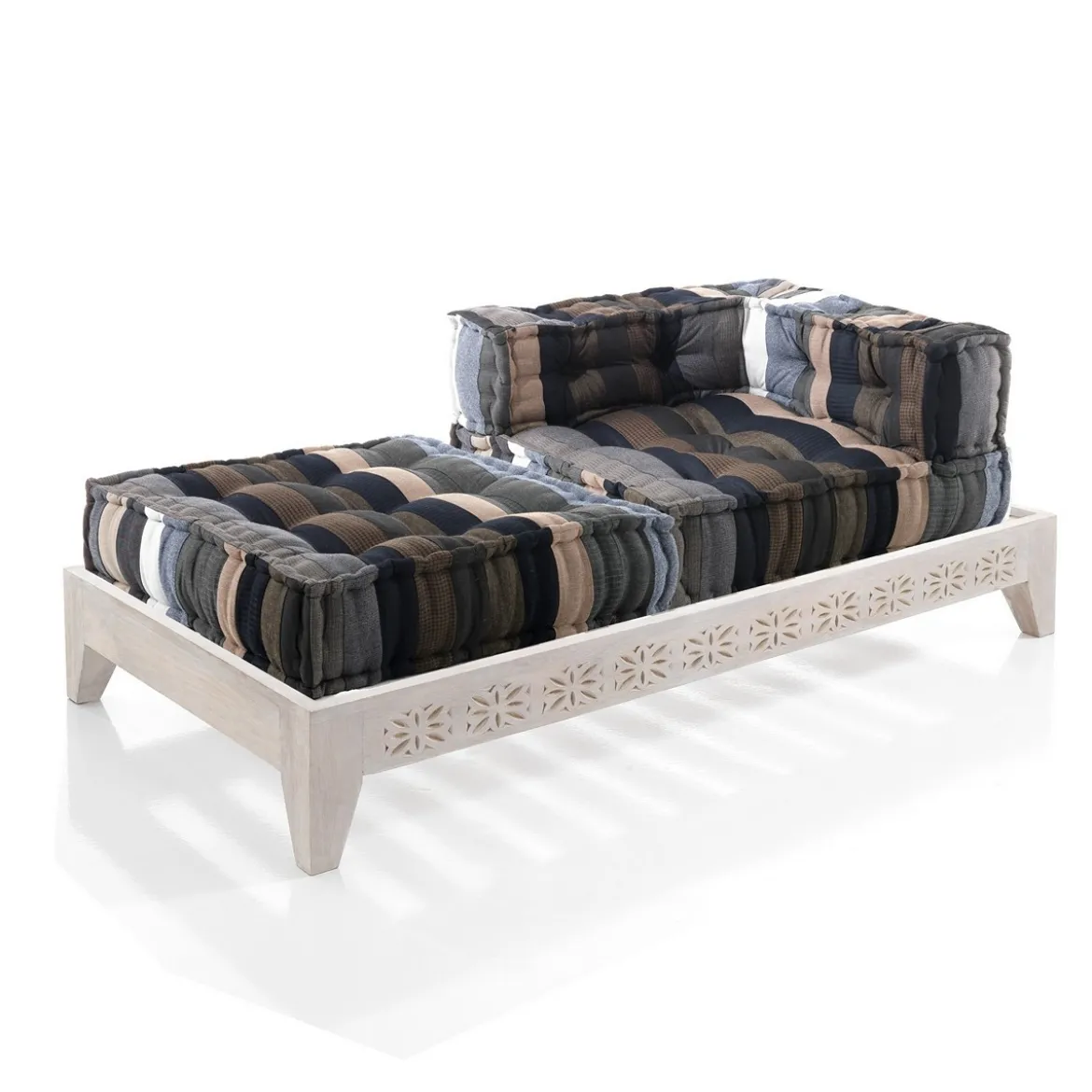 Yara wood chaise longue legno massello bianco avorio opaco tessuto effetto lana non sfoderabile cm 167x86x60