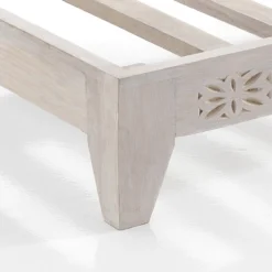 Yara wood chaise longue legno massello bianco avorio opaco tessuto effetto lana non sfoderabile cm 167x86x60