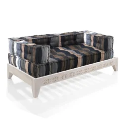 Yara wood divano 2 posti legno massello bianco avorio opaco tessuto effetto lana non sfoderabile cm 167x86x60