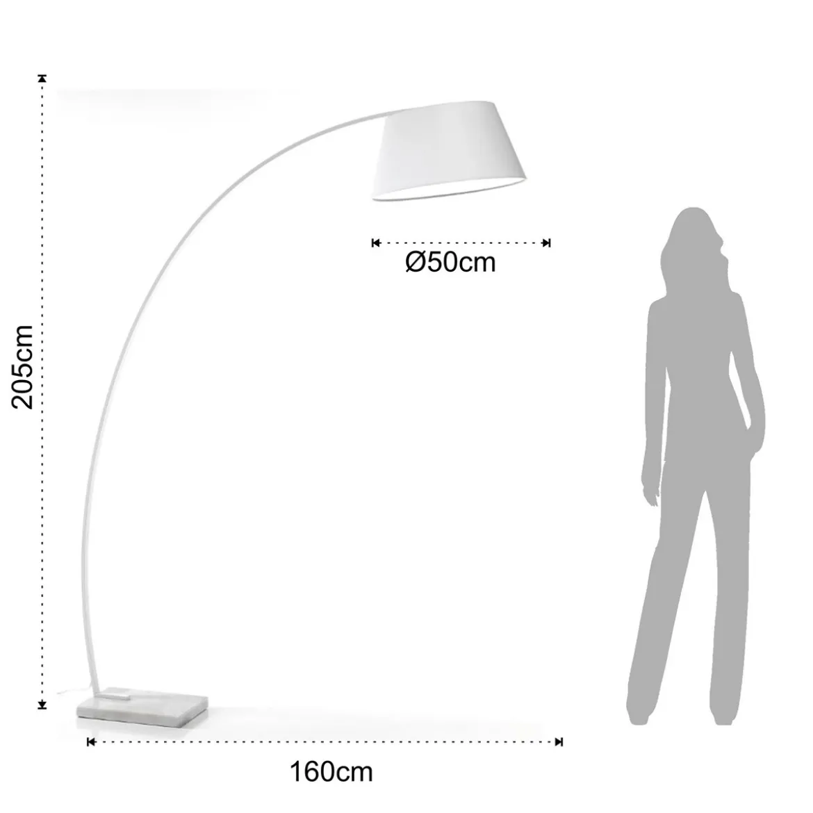 Yet lampada da terra in metallo avorio con base in marmo bianco e paralume in stoffa bianca 160x50 h205 cm